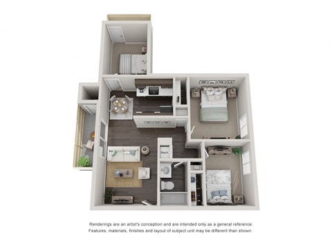 The Pine 3 bedroom 1 bathroom Floor Plan with 864 Square Feet at Willow Grove Apartments, Sacramento California 